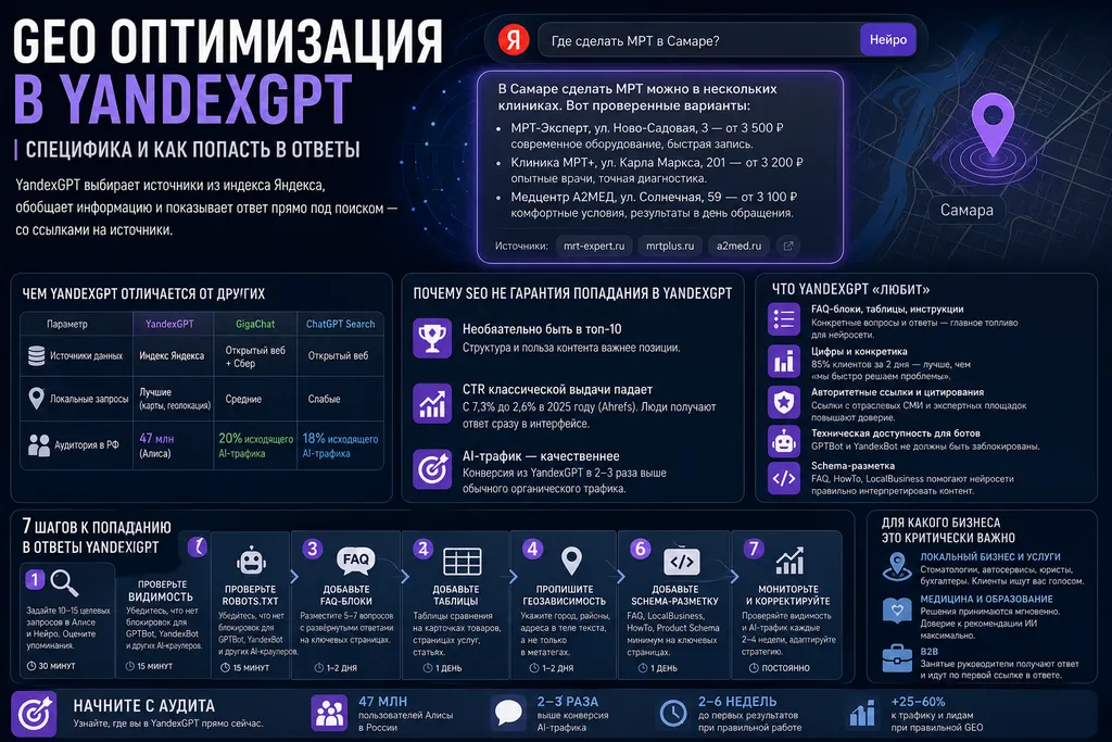 GEO оптимизация в YandexGPT: специфика и как попасть в ответы