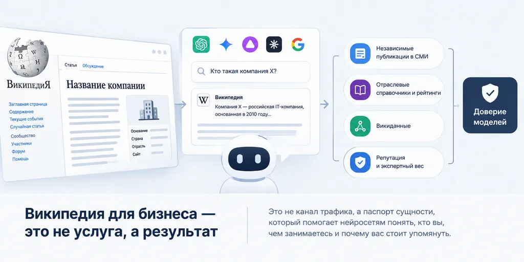 Как попасть в Википедию компании: энциклопедия как якорь сущности для нейросетей