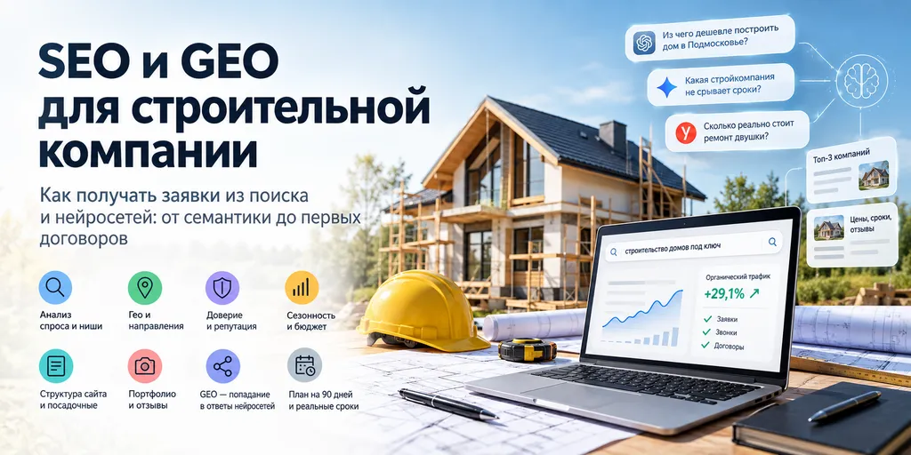 SEO продвижение строительной компании: какие запросы дают заявки и где сливают бюджет